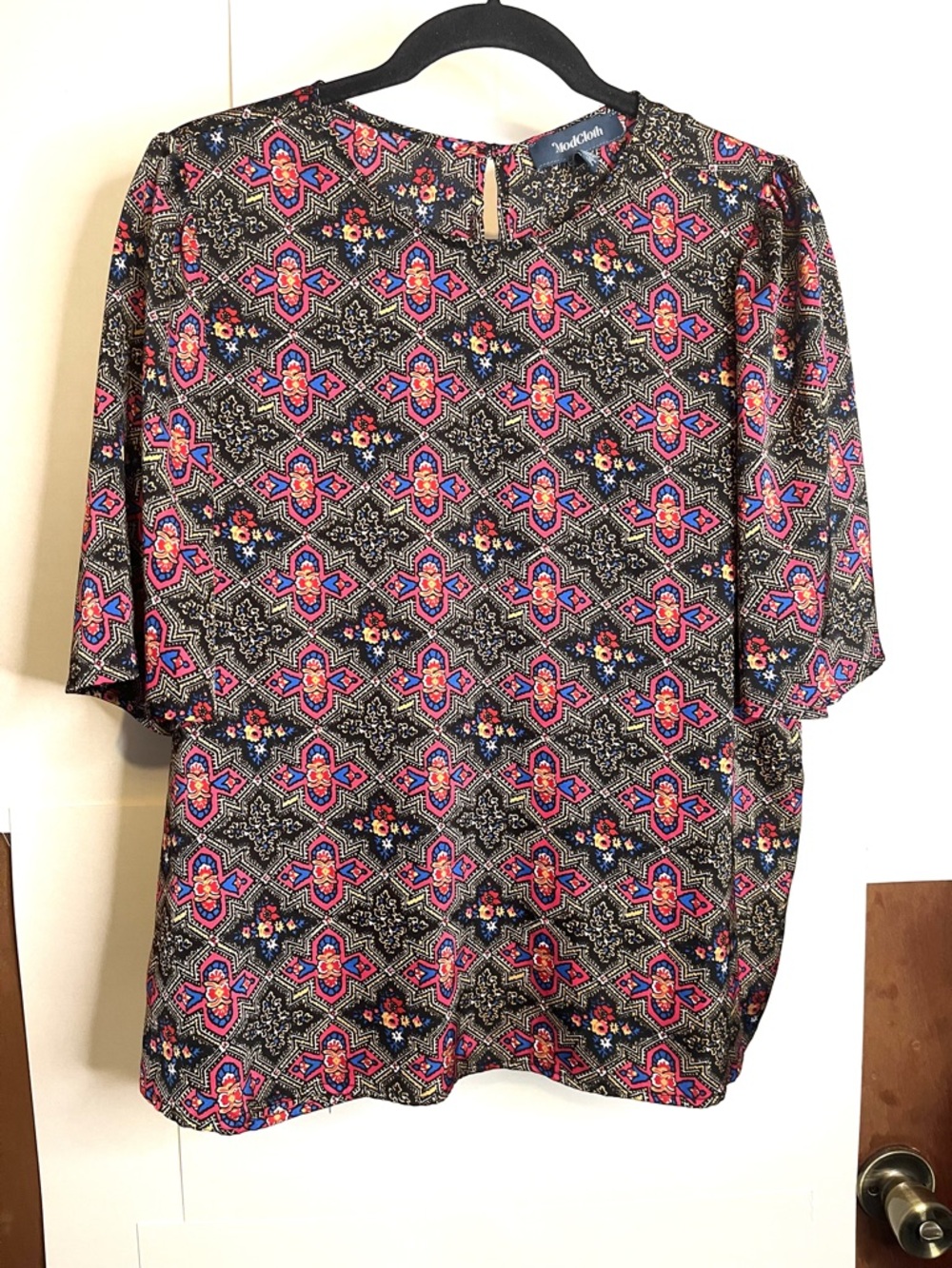 Modcloth Women’s Size L Multicolored Geometric Floral Print Polyester Blouse